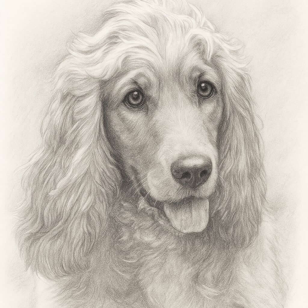 Pencil sketch portrait of Spaniel for happy customer Emily