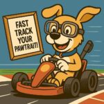The Pawcasso mascot dog in a racing car