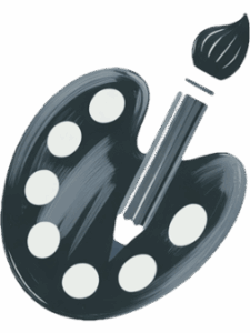 Icon of a paint palette in hand drawn charcoal style