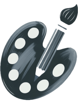 Icon of a paint palette in hand drawn charcoal style