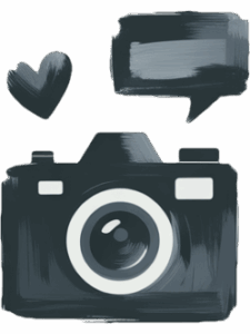 Icon of an old style camera in hand drawn charcoal style