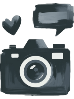 Icon of an old style camera in hand drawn charcoal style