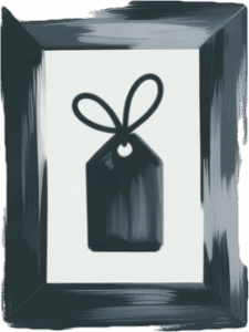 Icon of a gift tag in hand drawn charcoal style