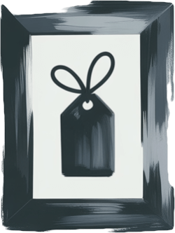 Icon of a gift tag in hand drawn charcoal style