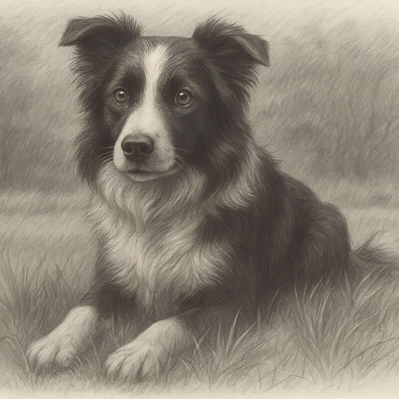 Pencil Sketch portrait of a Border Collie