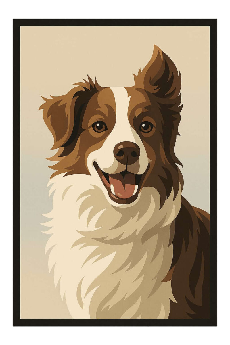 Modern, minimal portrait of a border collie