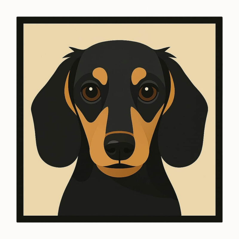 Modern, minimal portrait of a Dachshund