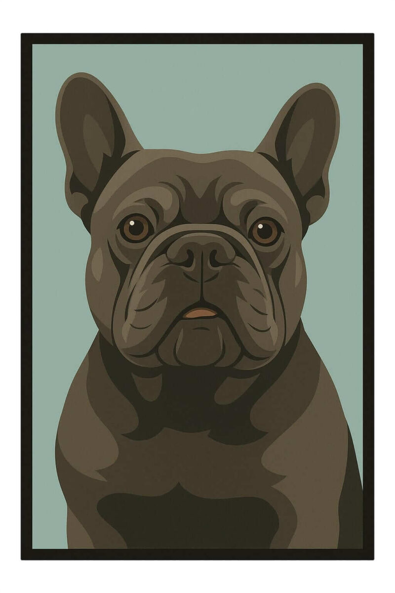 Modern, minimal portrait of a French Bulldog