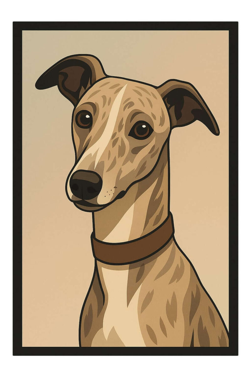 Modern, minimal portrait of a Whippet