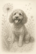 Botanical pencil sketch of a cockapoo