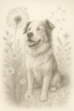 Botanical pencil sketch of a Border Collie