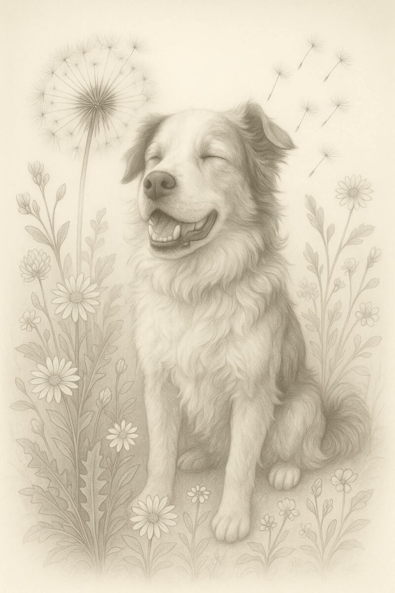 Botanical pencil sketch of a Border Collie