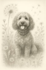 Botanical pencil sketch of a Cockapoo