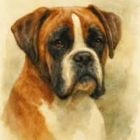 Susan Testimonial A small thumbnail of a watercolour painting of a Boxer dog for a customer testimonial
