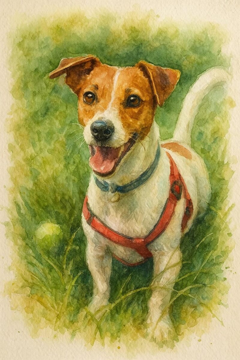 Watercolour painting portrait of a Jack Russel
