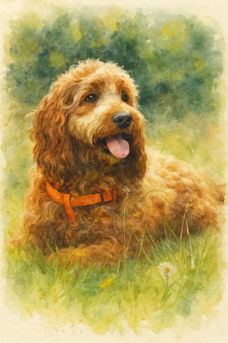 Watercolour painting portrait of a Cockapoo