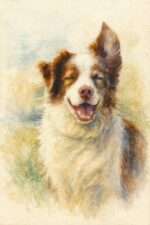Watercolour painting portrait of a Border Collie