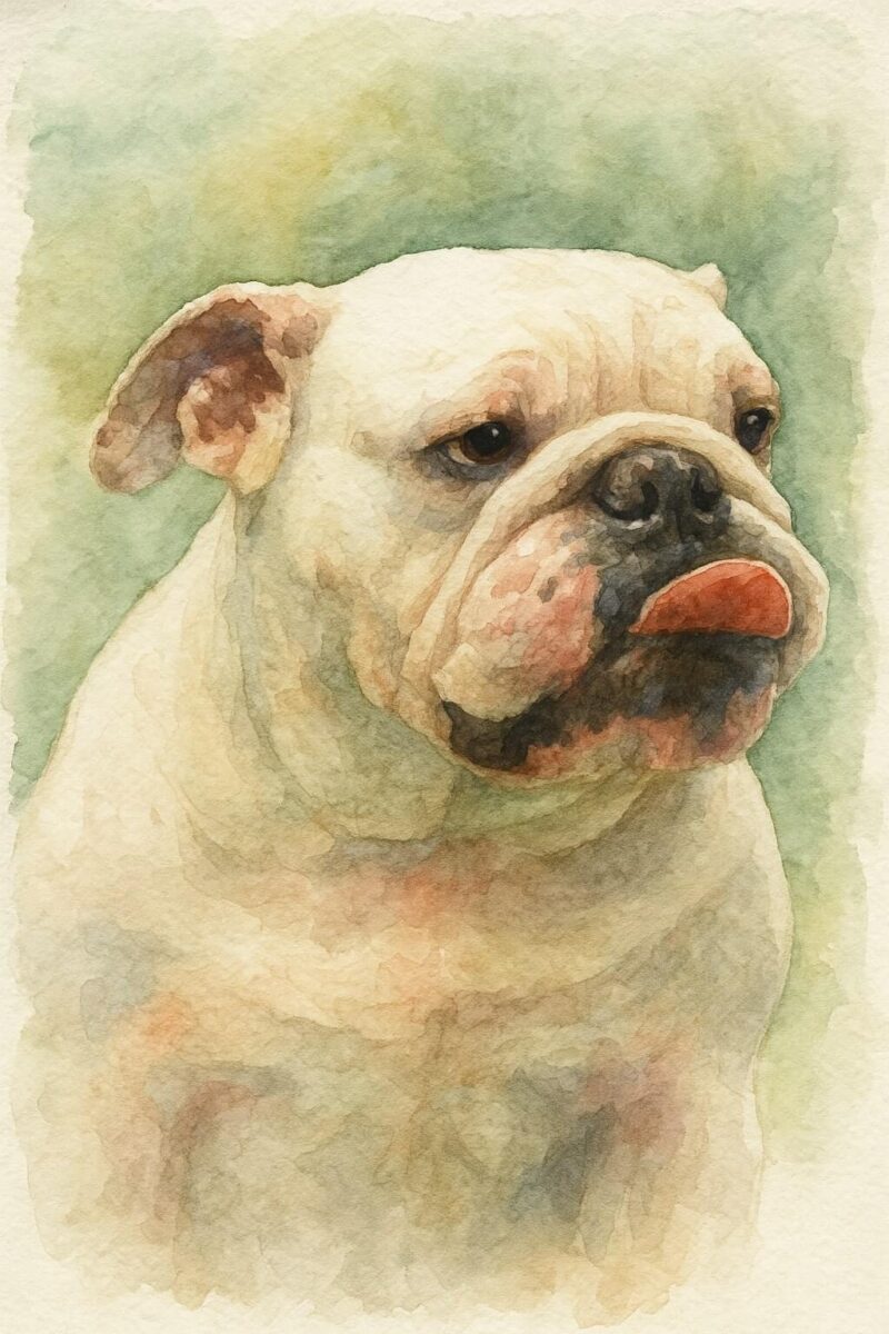 Watercolour painting portrait of a Bulldog