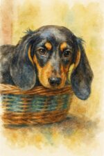 Watercolour painting portrait of a Dachshund