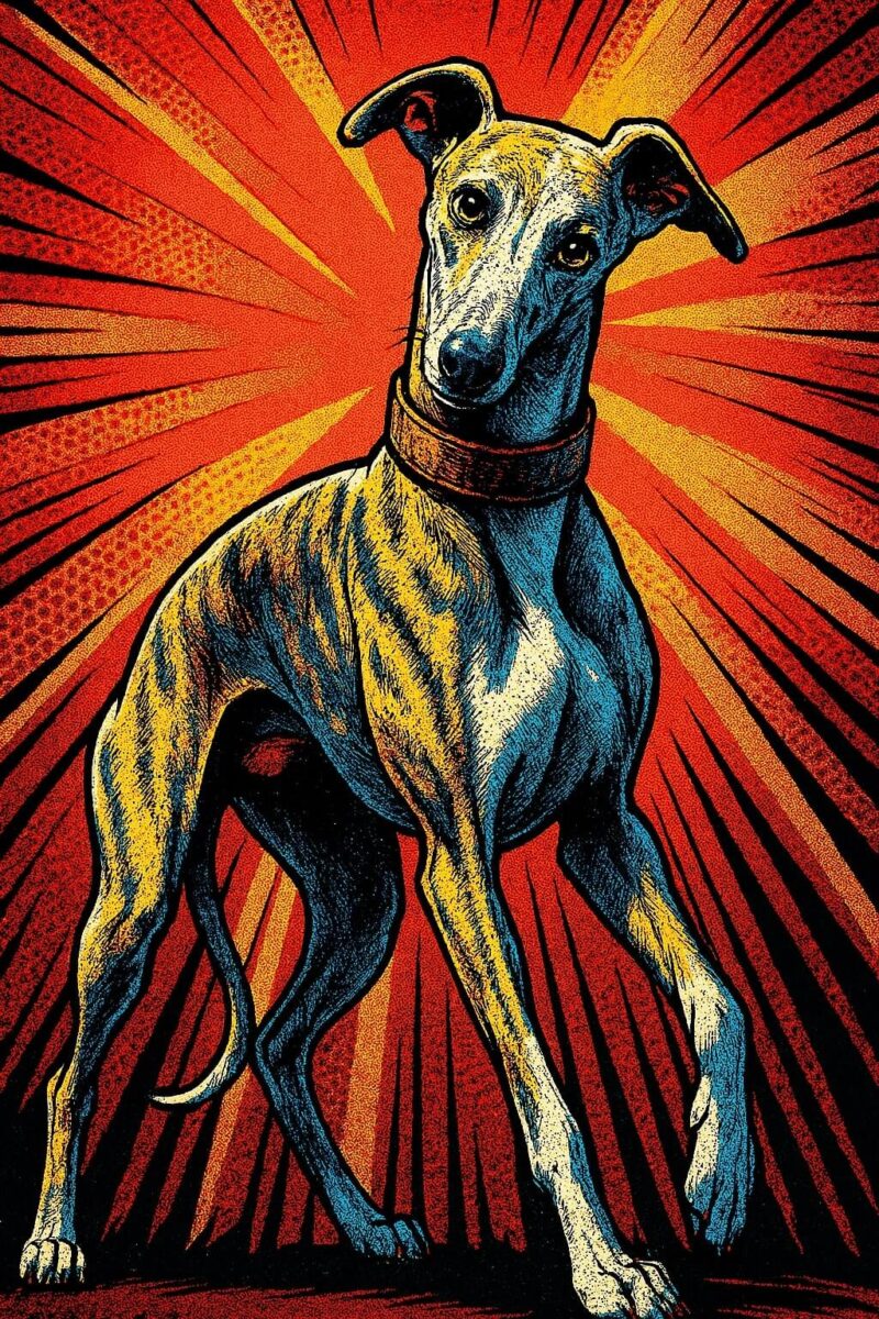 A comic book style image of a Whippet