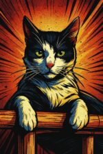 A comic book style image of a cat