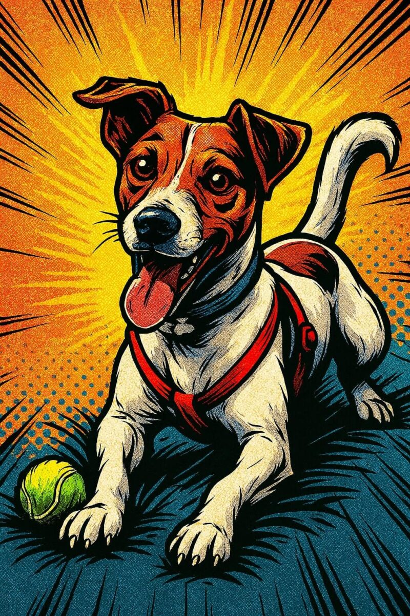 A comic book style image of a Jack Russel