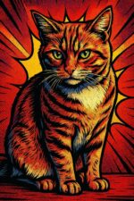 A comic book style image of a cat