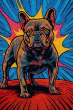 A comic book style image of a French Bulldog