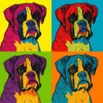 Pop Art style image of 4 Boxer dogs