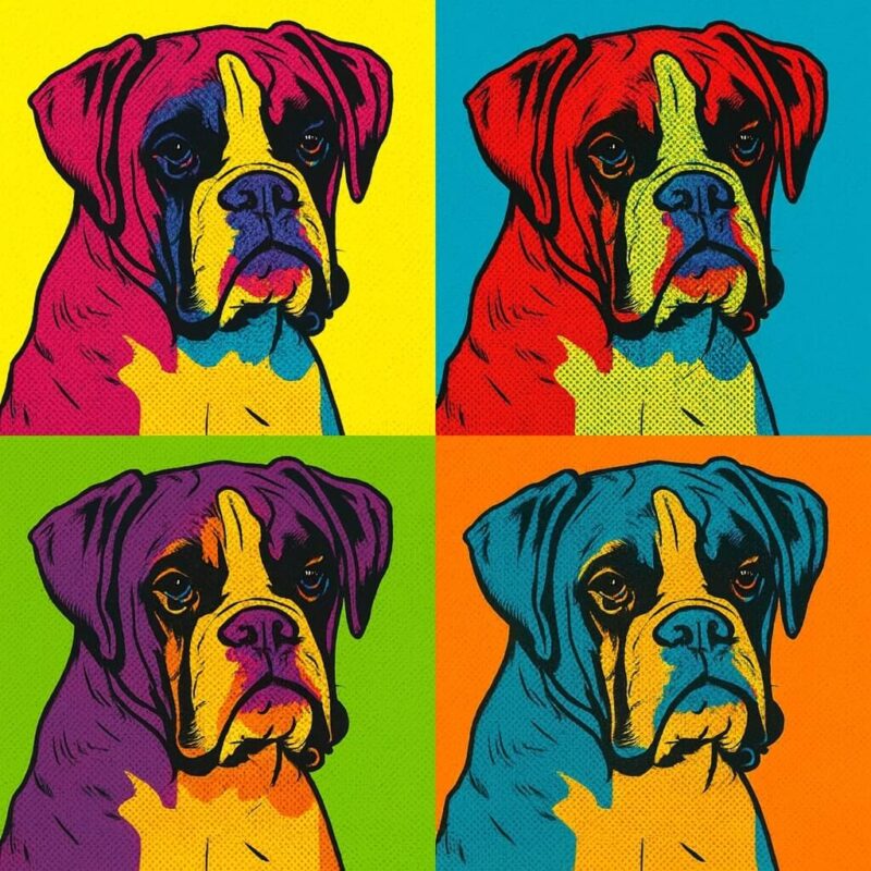 Pop Art style image of 4 Boxer dogs