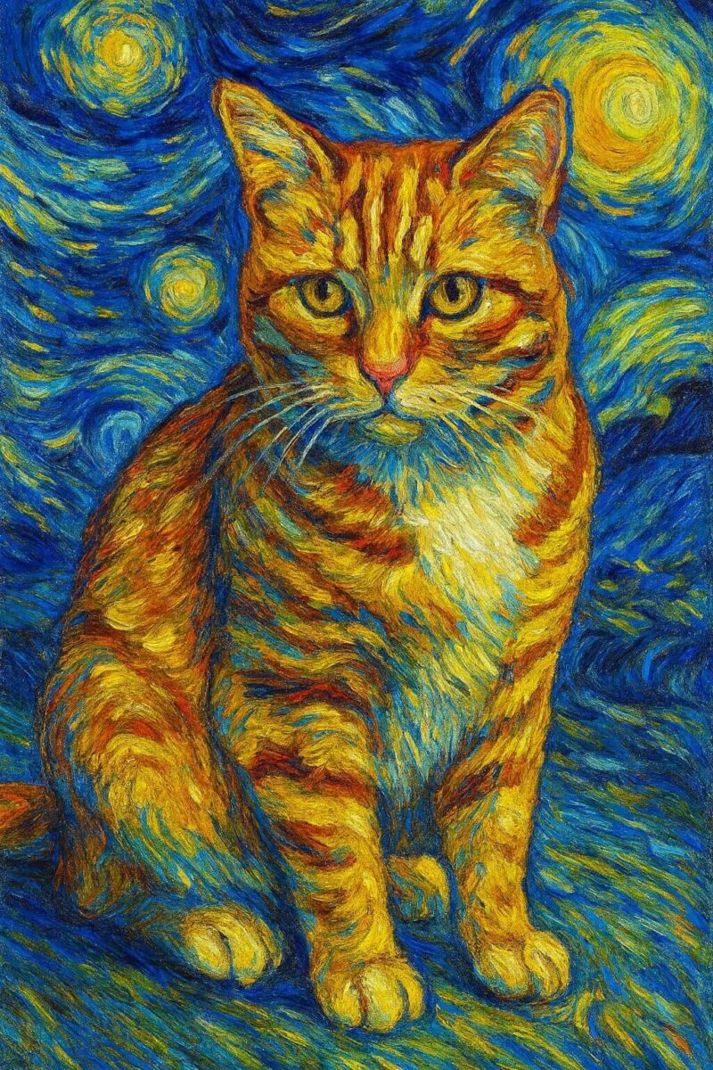 Van Gogh style painting of a cat