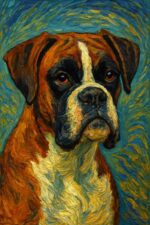 Van Gogh style painting of a Boxer dog