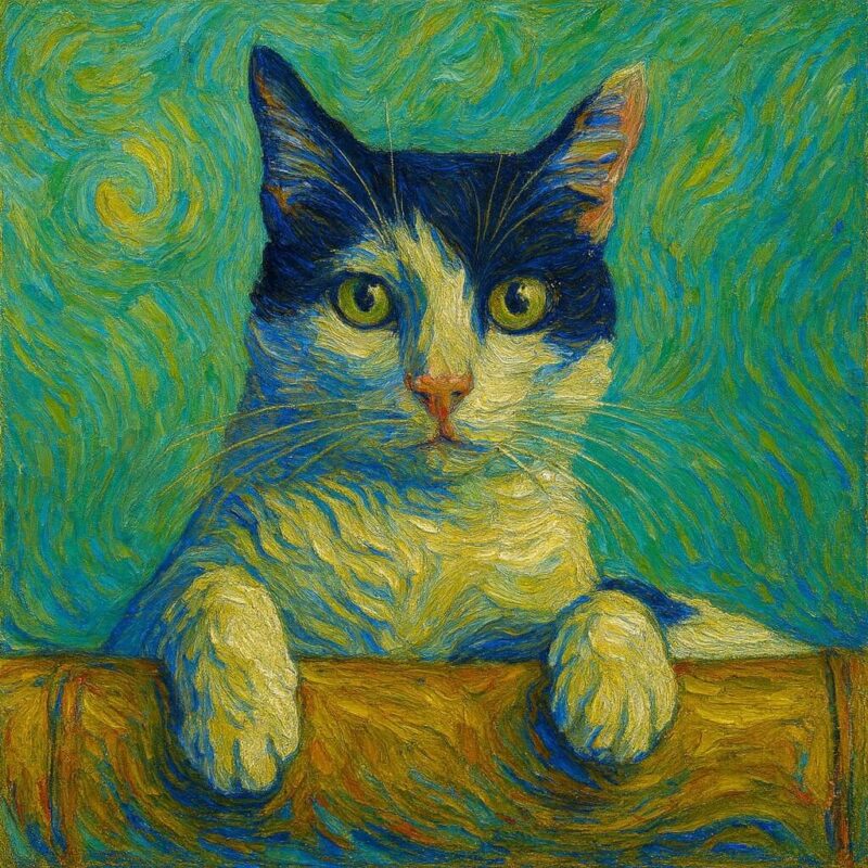 Van Gogh style painting of a cat