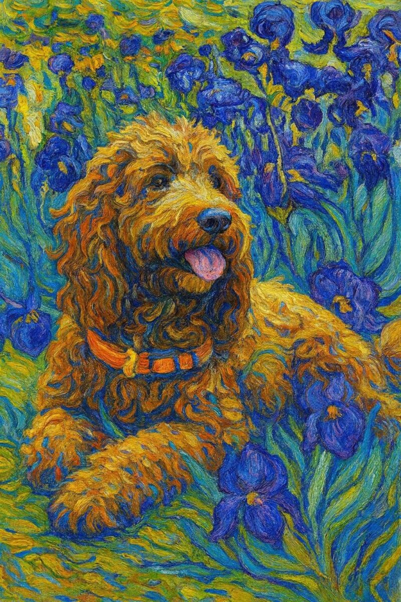 Van Gogh style painting of a Cockapoo