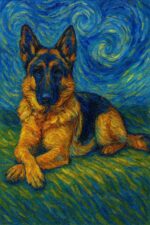 Van Gogh style painting of a German Shepherd