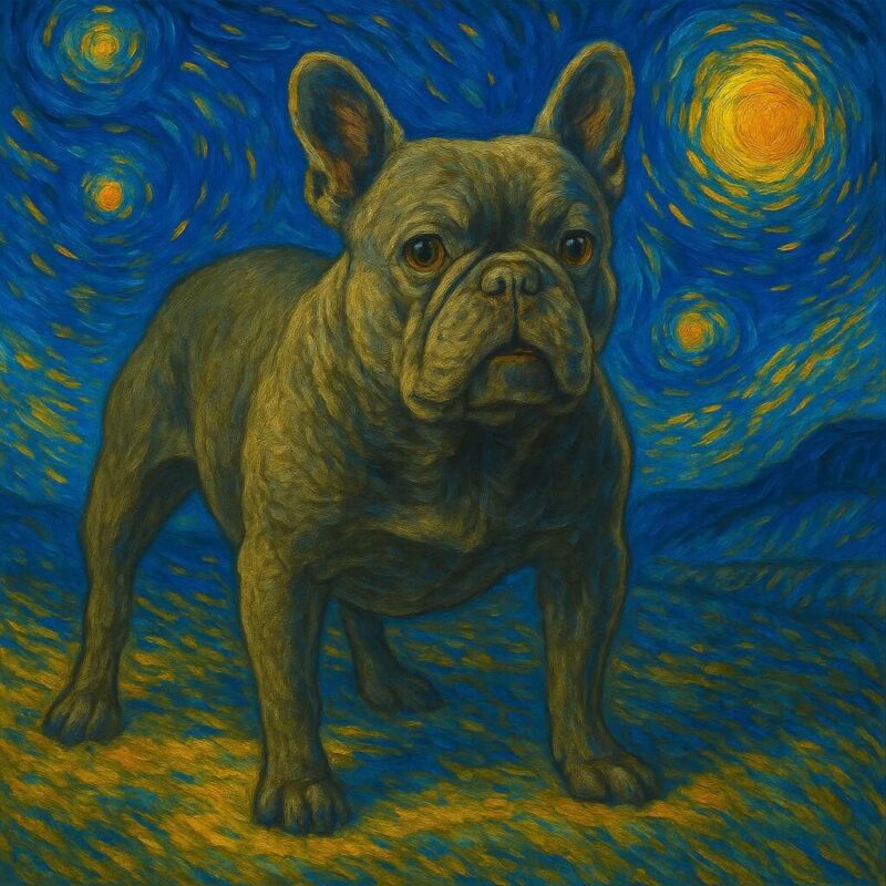 Van Gogh style painting of a French Bulldog