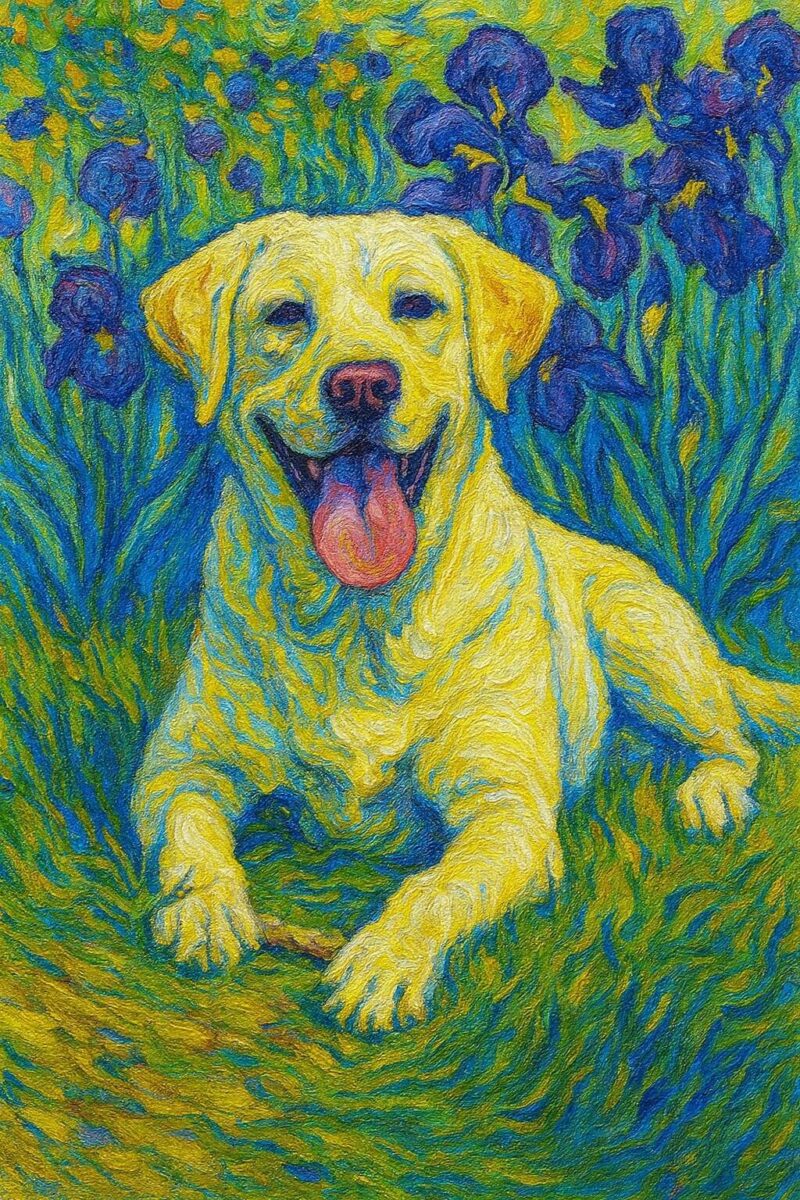 Van Gogh style painting of a Golden Retriever
