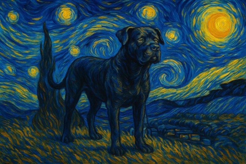 Van Gogh style painting of a Cane Corso