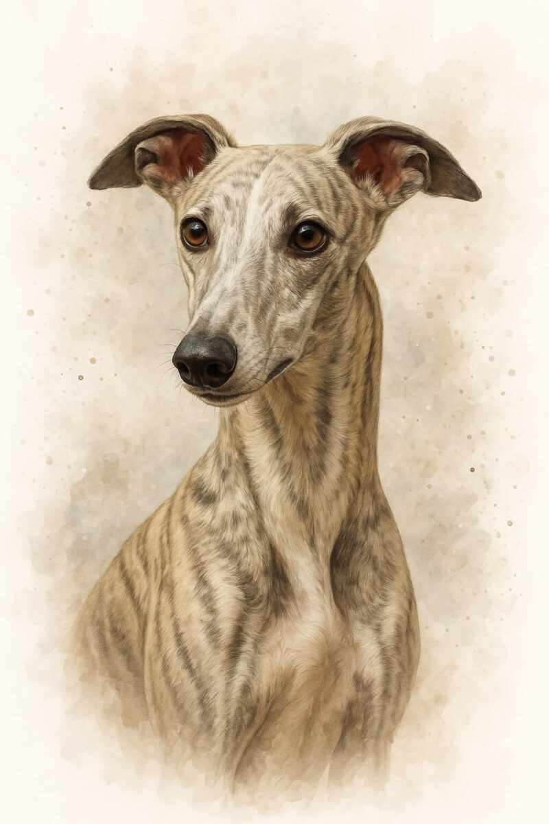 Signature Splash style portrait of a Whippet
