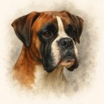 Signature Splash style portrait of a Boxer dog