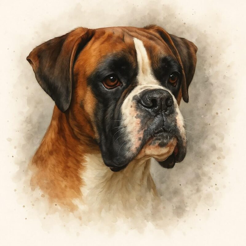 Signature Splash style portrait of a Boxer dog