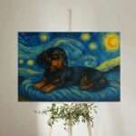 A Van Gogh style portrait of a Dachshund