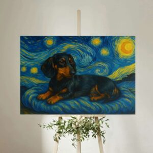 A Van Gogh style portrait of a Dachshund