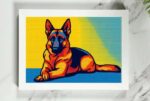Pop Art image of a German Shepherd in a white frame