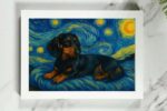 Van Gogh style print of a Dachshund in a white frame