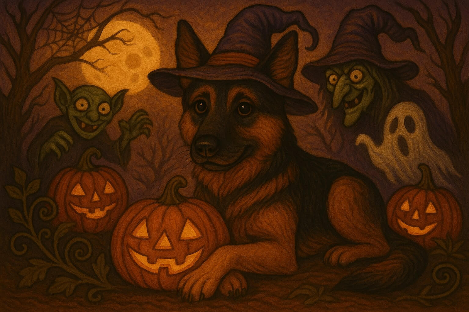 Alsatian in a Halloween scene