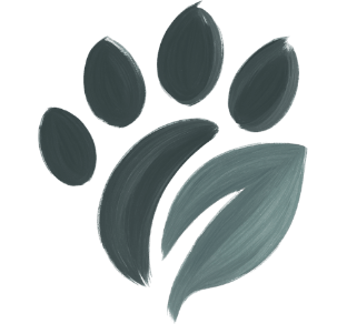 Icon of a combined paw & leaf in hand painted brushstroke style