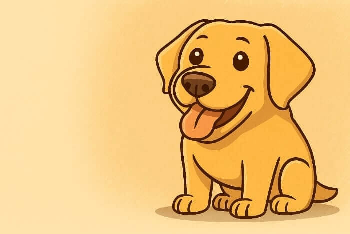 Cartoon-style illustration of a smiling golden dog on a warm beige background.