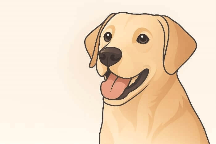 Minimal modern illustration of a smiling golden retriever against a cream background.