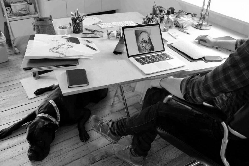 Stevie in the Pawcasso Studio